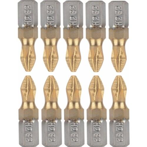 10pcs Titanium Coated PH2 Screwdriver Bits Anti Slip 1/4" Hex Shank Drill Bit 25mm For Power Tools