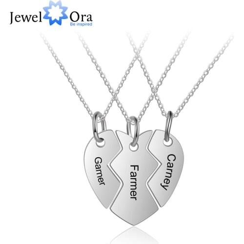 3 Pcs/ Set Merging Heart Shape Personalized Family Gift Engrave Name Necklace Stainless Steel Jewelry (JewelOra NE103177)