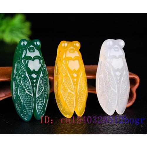 Jade Cicada Pendant Necklace Natural Gifts Fashion Charm Green Carved Chalcedony Jewelry Women White
