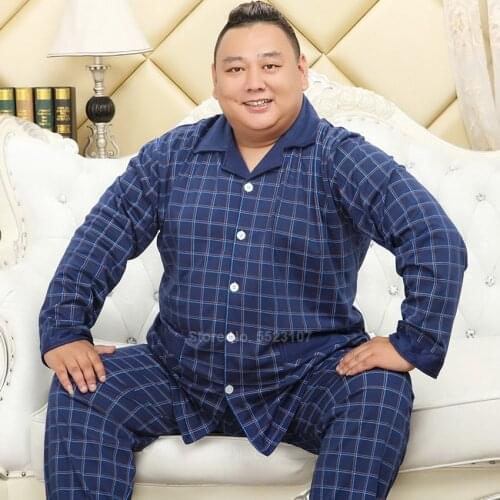 Plus Size Fat Men Cotton Pajamas Set Plaid Loose Style Comfortable Cozy Lounge Homewear Nightgown LSleepwear Pyjamas 3XL-5XL