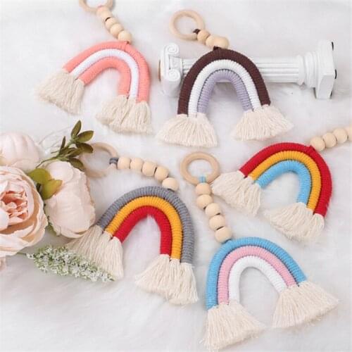 Rainbow Ornaments DIY Wooden Beads Hand-woven Wall Decoration Baby Girl Room Decoration Family Nursery Decoration Baby Shower