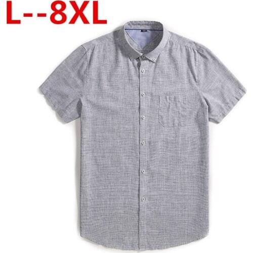 Plus size 8XL 6XL 5XL High Quality Casual Oxford Shirt Men Summer Solid Slim Fit Leisure Short Sleeve Shirts Men Chemise Homme
