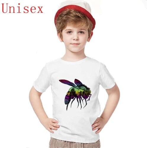 Colorful bee Save the bees shirts for teenage girls Summer Short Sleeve boy clothes Cartoon graphic tees fashion Natural cotton