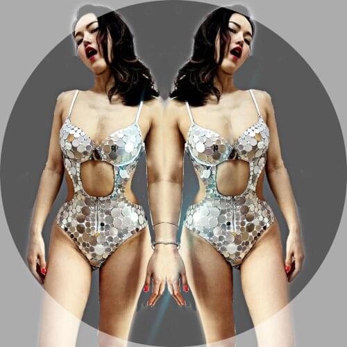 Stage dance one-piece swimsuit Mirror bodysuit nightclub bar guest tour costume female gogo nightclub clothing
