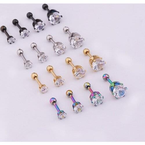 4 PCS Mix Size Simple Small Zircon Stud Cuff Earring Women Man Double Sided Earring Stainless Steel Bar Ear Piercing Jewelry