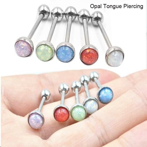 1Pc 1.6x16x7mm Created Opal Epoxy Tongue Oral Piercing Barbell Rings Long Tongue Jewelry Body Piercing