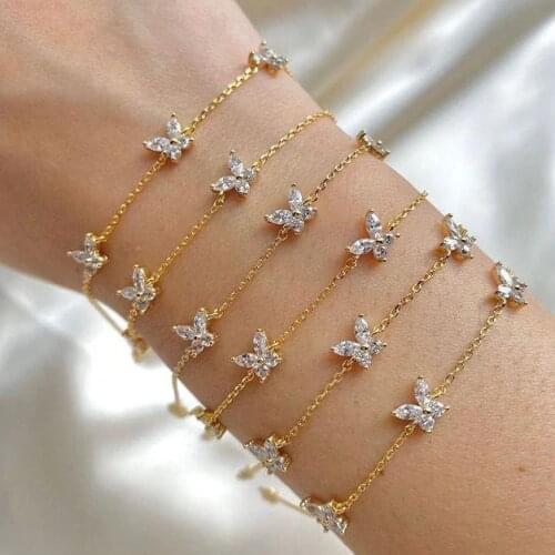2021 Spring New Fashion Girl Women Hand Chain Sparking Bling Clear CZ Cute Lovely Butterfly Charm Bracelet