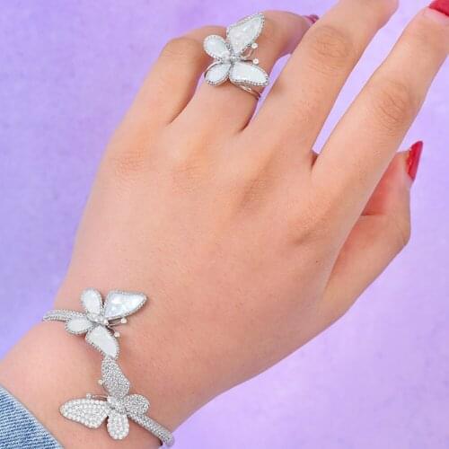 Blachette Jewelry Luxury Noble Gorgeous Unique Design Romantic Butterfly Bangles Ring Jewelry Set Bridal Wedding Engagement