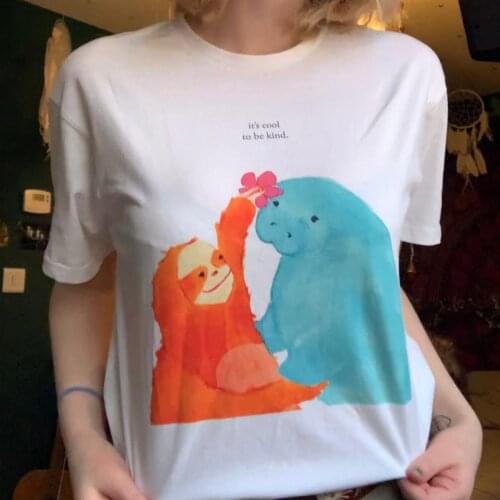 Manatee Print Harajuku Top Women T-shirt Casual Ladies Basic O-collar Short Sleeved Women T-shirt Girl,Drop Ship