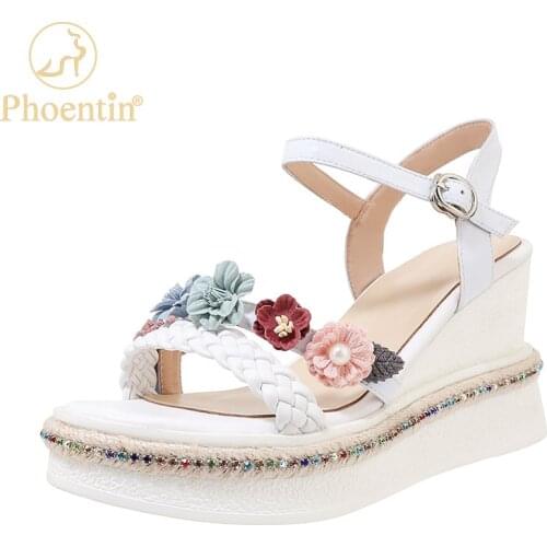 Phoentin Genunie leather Wedge Heel Women Sandals 2021 Summer Fashion High Heel Platform Shoes Casual Dress Party 34-42 FT1624