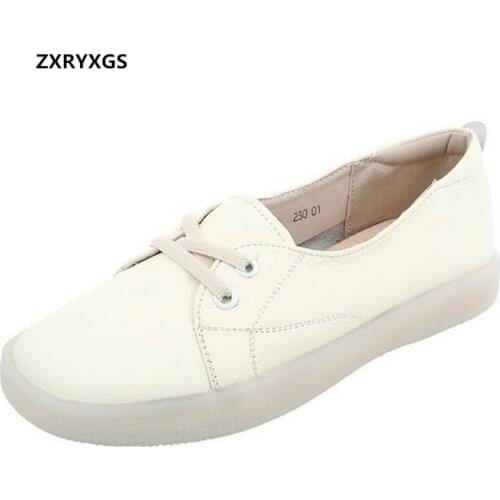 High Quality Soft Cowhide White Shoes Women Sneakers 2020 New Autumn Lace-up Soft Sole Comfortable Shoes Casual Shoes Large Size