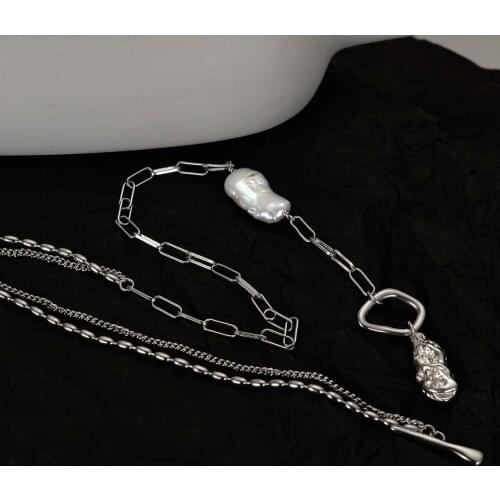 European and American niche S925 textured baroque pearl necklace women