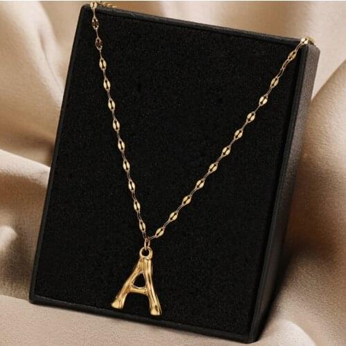 10pcs Personality Initial Necklace 26 English Alphabet Bamboo Pendant