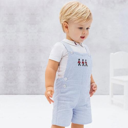 2021 Summer Spanish Baby Boys Clothes Set Newborn Infant White Blouse Shirt+Sleeveless Jumpsuit Outfits Toddler Cotton Two Piece