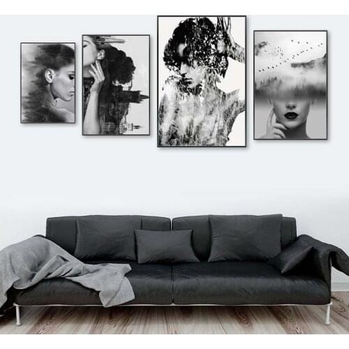 Abstract Woman Canvas Painting Black and White Fashion Sexy Girl Wall Art Poster Pictures Modern Vogue Living Room Home Decor