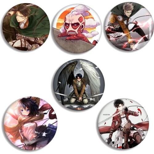 Anime Brooch Pin Attack on Titan Badge Mikasa·Ackerman Levi·Ackerman Eren Jaeger Brooch Pin for Clothes Lapel Jane Collar Bag