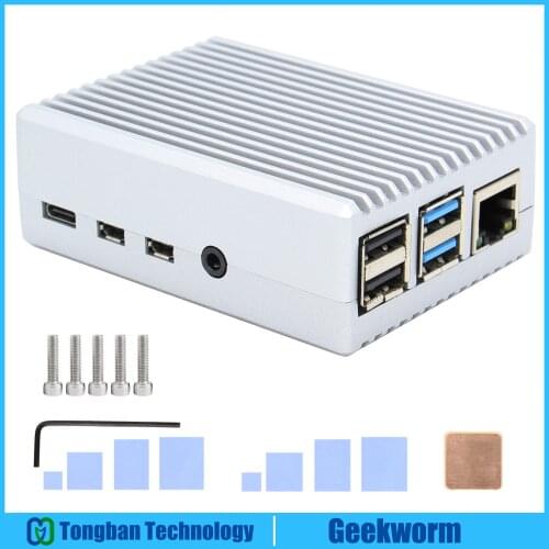 Raspberry Pi 4 Case, Pi 4 Aluminum Passive Cooling Case with 4 built-in heatsink pillars