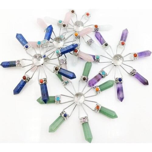 Natural gemstone Healing Crystal 7 Chakra Stones Spiritual Charms 7 Point Energy Generator Pendulum