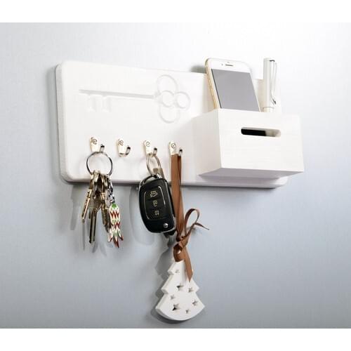 Woodcraft White Rustic Wood Keychain, Hanger, clothes Tree, Wall Hanger Jewelry Hanger