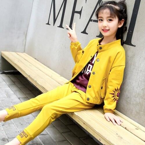 Boutique Kids Clothing 2019 Fashion Childrens Clothing Spring and Autumn New Long-sleeved Big Three-piece Girls Sets 4-12 Years