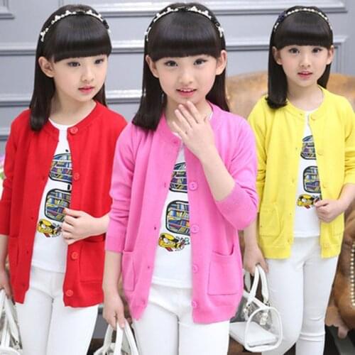 Children Knitted Cardigan Sweater Jacket 2020 Spring Autumn Kids Solid Girls Sweaters Coat 4 6 8 9 10 12 13 Years Girls Clothes