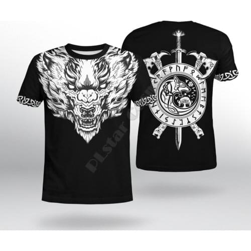 PLstar Cosmos Viking Tattoo Wolf Lion 3D Printed t-shirt Harajuku Streetwear T shirts Hip hop Men For Women Short Sleeve style-2