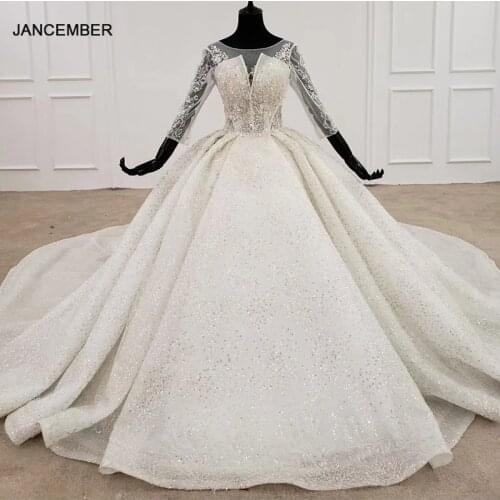 HTL1332 Appliques Crystal Beading Princess Wedding Dresses With Long Train Bridal Gowns Three Quarters Sleeve