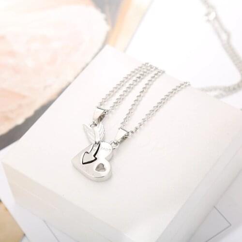 HTZZY 2021 New Fashion Couple Necklace Creative Splicing Arrow and Heart paired Pendant Necklace Jewelry Romantic Gifts