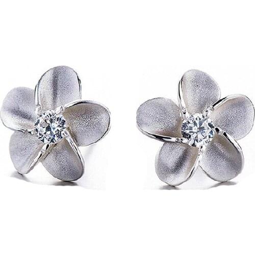 Classic FLOWER inlay CZ Stud Earring for Women Silver Plated ear Jewelry Gift Drop Shipping Wholesale