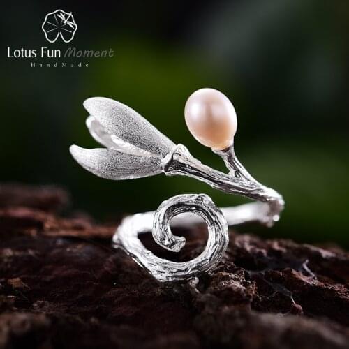 Lotus Fun Moment Real 925 Sterling Silver Natural Pearl Creative Handmade Fashion Jewelry Magnolia Flower Rings for Women Bijoux