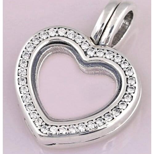 Small Lockets Sparkling Heart Floating Crystal Necklace Pendant For 925 Sterling Silver Bead Charm Bracelet Europe DIY Jewelry
