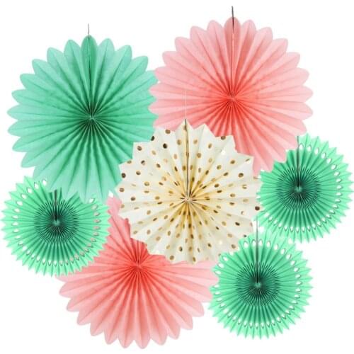 Pack of 7 Paper Fan Rosettes Set Photo Backdrop Paper Pinwheel Party Fans Paper Medallions for Wedding Birthday Shower Decor