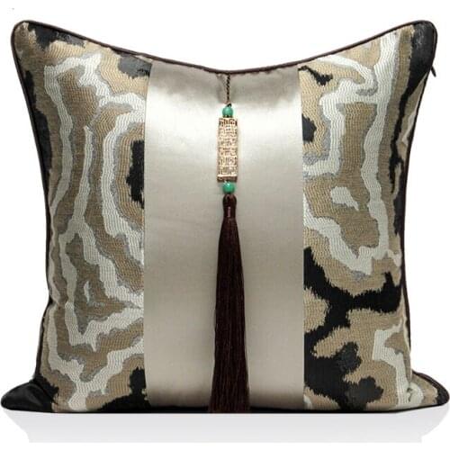 Cushion Cover Classic Design Chinese Style Pillowcase Tassel High Quality Abstract Striped Jacquard Stitching Decorative Pillows