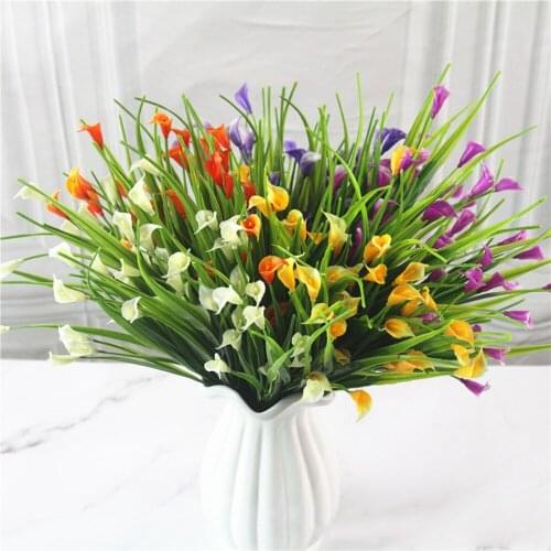 New Beautiful Bouquet Mini Artificial Calla With Leaf Plastic Fake Aquatic Plants Home Room Decoration Flower