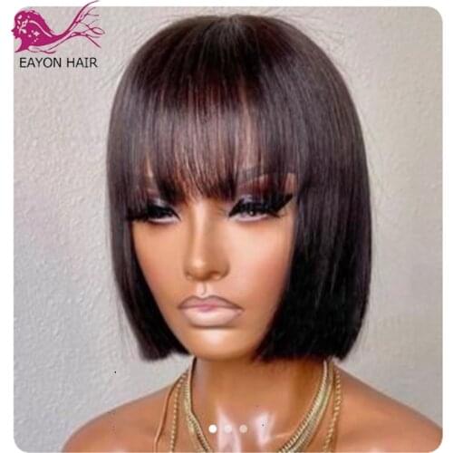 EAYON HD Lace Frontal Wig Short Bob Pre Plucked Silky Straight 13x6 Lace Front Human Hair Wigs Glueless Remy Brazilian With Bang