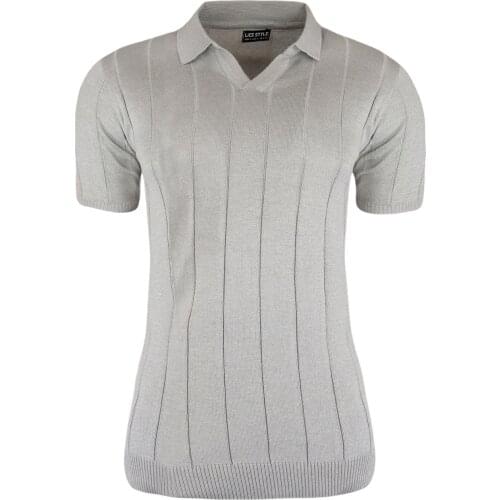 Kulemoda gray color thick striped polo collar knitwear unisex T-shirt