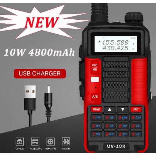 2021 New Upgraded Professional Walkie Talkie Baofeng UV-10R 10W 4800mAh Two Way Radio VHF UHF Dual Band Ham Radio Staion UV10R