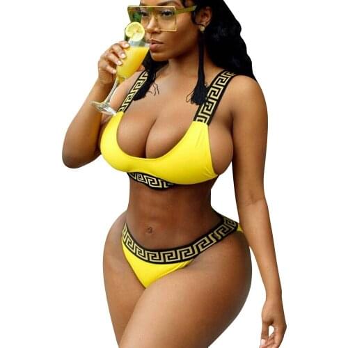 Clothing vendors lure yellow printed strapped special two pieces swimwear bikini