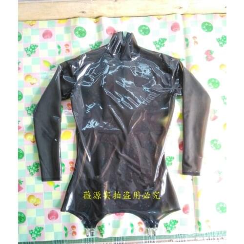 Sexy Black Latex Top Rubber Suit Suspender Belt Garter with Back Zipper Custom