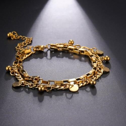 Skyrim Simple Round Pendent Double Layers Bracelets Stainless Steel Chain Bracelet for Women Girls Jewelry Birthday Gift 2021