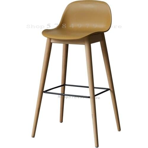 Nordic Style Solid Wood Back Bar Chair Modern Simple Solid Wood Leg High Stool Bar Chair Home Creative Front Desk Stool
