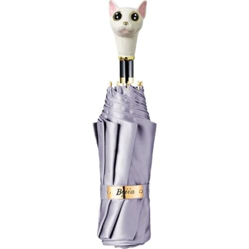 Three Folding Luxury Umbrella White Cat Small Creative Umbrella Sun and Rain Umbrella Gray Purple Girlfriend Gift Rain Gear U5M