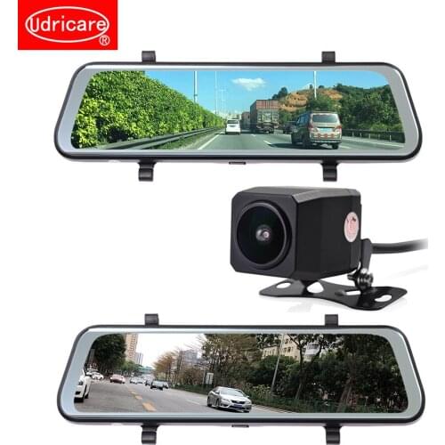 Udricare 10 inch DVR Full HD 1080P Dual Lens Back Camera DVR Rear View Mirror Full Screen Display Night Vision Video Recorder
