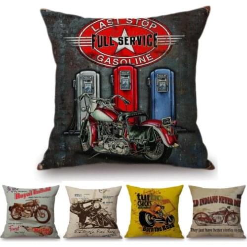 Vintage Classic Motorcycle Poster Cushion Cover Home Motorbike Decorative Pillow Case Cojines Decorativos Para Sofa Pillow Cover