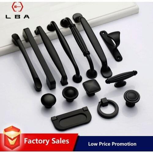 High-end Aluminium Alloy Decorative Furniture Interior Door Handle American Style Black Cabinet Handles Door Knob Hardware