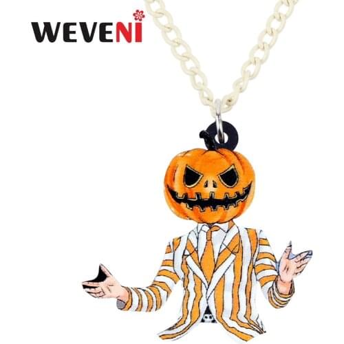 WEVENI Acrylic Halloween Jewelry Running Mummy Zombie Necklace Pendant Chain Choker Collar For Women Girls Anime Wholesale