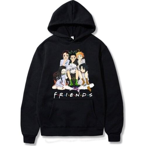 Japanese Anime The Promised Neverland Hunter X Hunter Demon Slayer Friends Print Hoodie Winter Keep Warm Men Harajuku