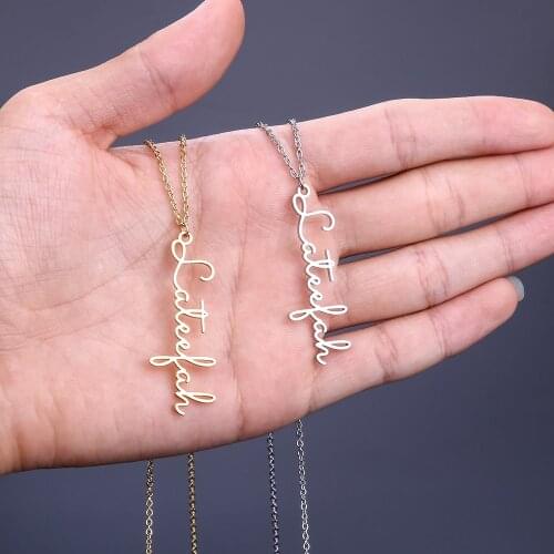 2020 Handwriting Jewelry Custom Signature Pendant Collier Femme Vertical Individuality Custom Name Necklace For Women Gift