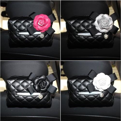 Hot Sale Pearl Camellia Flower Car Tissue Box Women Car Styling Automobile
