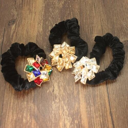 Women Hair Accessories Rhinestone Heart Ponytail Holder Girls Scrunchies Vintage Velvet Elastic Band Crystal Hair Rope Headdress